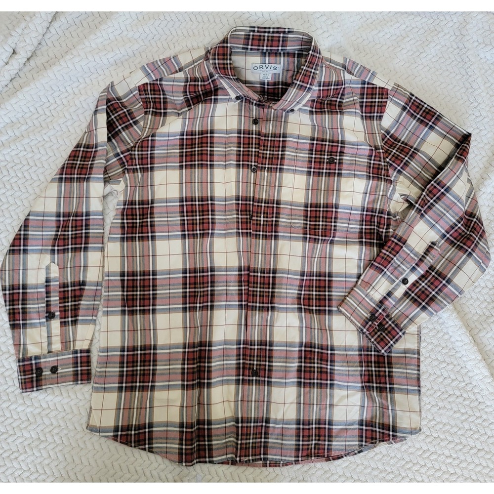 Men's Orvis Red/Blue/White Plaid Button Down Wrinkle Free Shirt XL